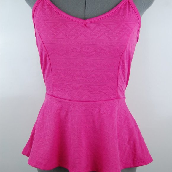 Hot Pink Tribal Peplum Tank Cutout Back Top - Picture 1 of 5